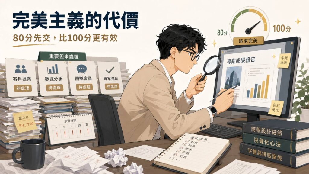 克服完美主義陷阱，職場效率技巧：80分足夠好，別硬磨到100分