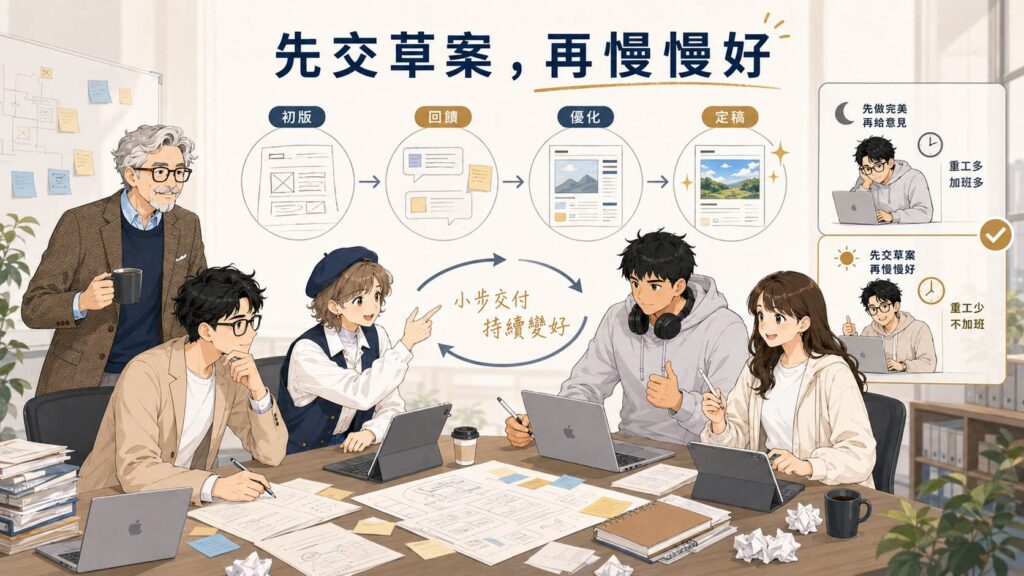 敏捷工作法流程：先交草案再慢慢修正，透過回饋與持續迭代優化效率