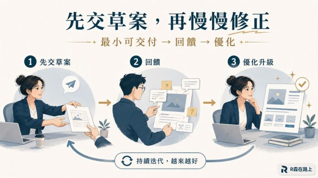 敏捷工作法流程：先交草案再慢慢修正，透過回饋與持續迭代優化效率